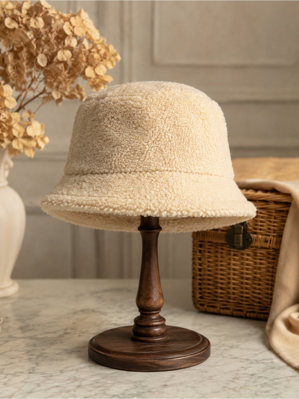 Lolë Cream Sherpa Fleece Cozy Winter Bucket Hat